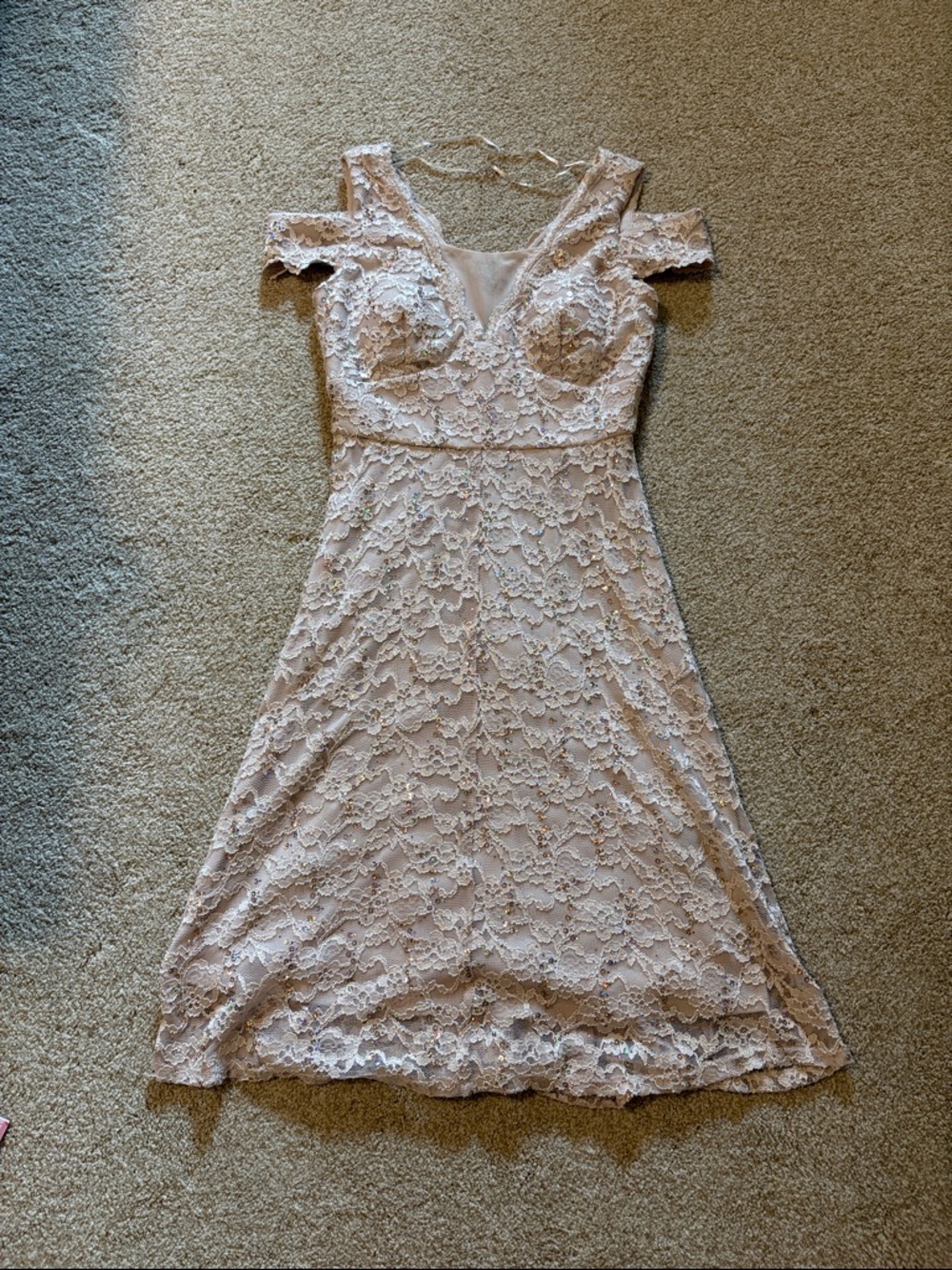 Lace Cold-Shoulder A-Line Dress in Blush